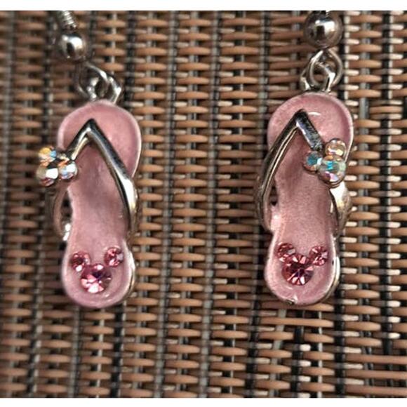 Disney Flip Flop Pink Crystal Enamel Dangle Pierced Earrings - Picture 5 of 7
